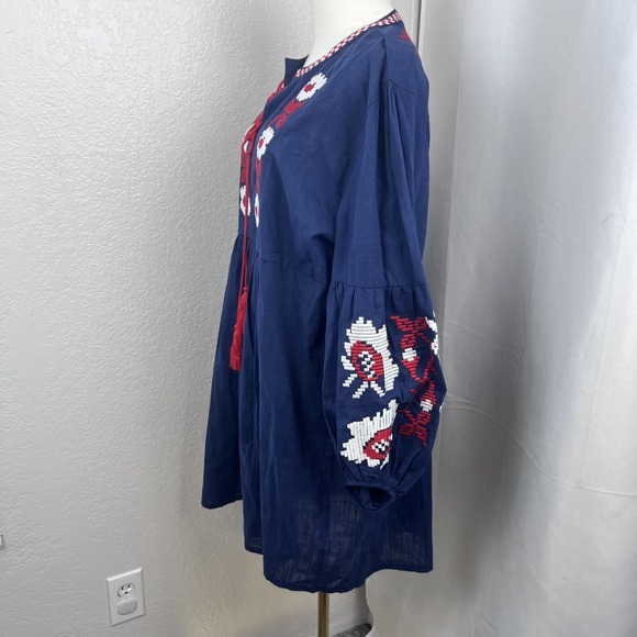 Velzera Tunic Top Womens 2X Blue Floral Embroidered Boho Cottagecore Gauzy NWT - Picture 3 of 11